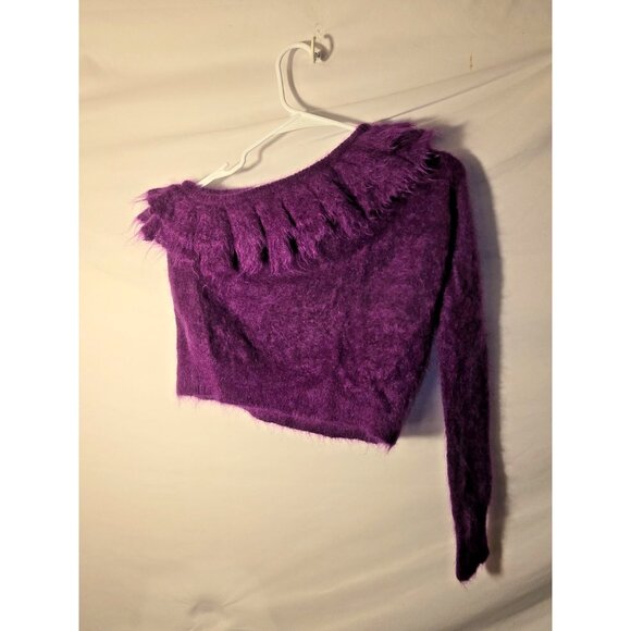 Zara Mohair Fluffy Purple One Shoulder Sweater Womens Size Small S Soft Girl - Picture 1 of 3